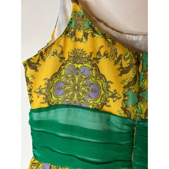 VINTAGE | Y2K ALEXIA ADMOR Gauze Chiffon Waist Detail Baroque Silk Mini Dress - Picture 14 of 16
